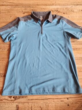 Kuhl Light Blue Short-Sleeve Zip Polo with Charcoal Accents